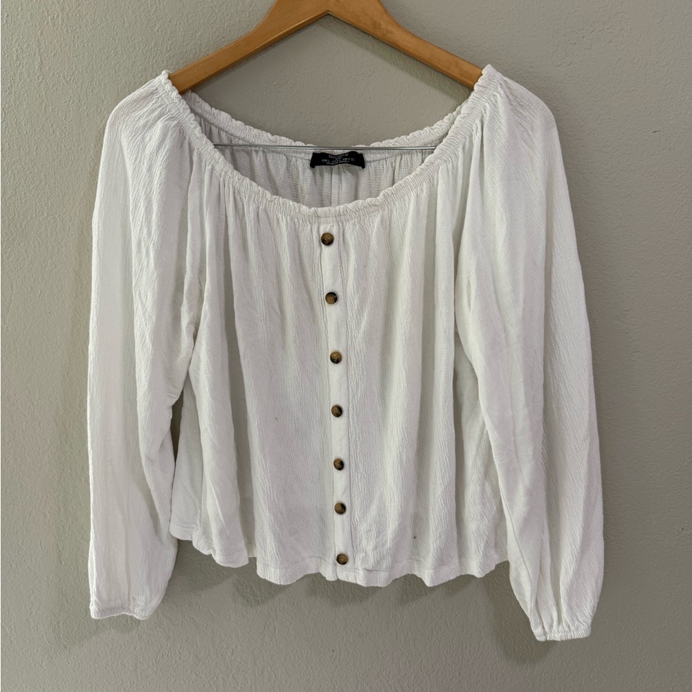 Bershka White Off Shoulder Button Front Blouse Size L